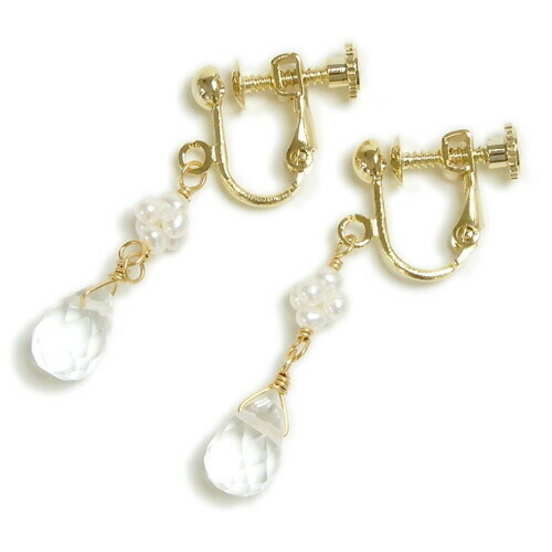 淡水パール しずく 水晶 ピアス イヤリング ベビーパール クォーツ ドロップ クリスタル レディース チタンピアス