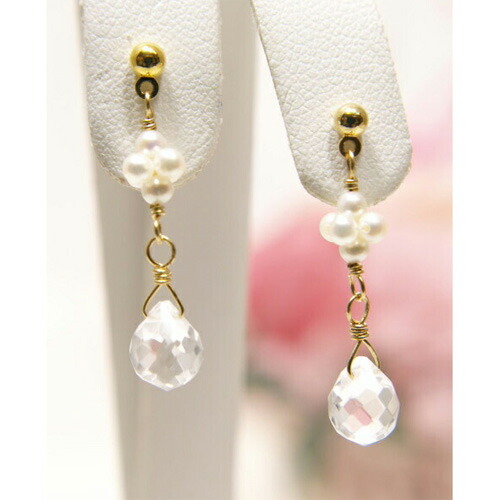淡水パール しずく 水晶 ピアス イヤリング ベビーパール クォーツ ドロップ クリスタル レディース チタンピアス