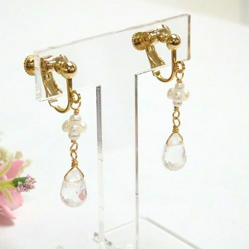 淡水パール しずく 水晶 ピアス イヤリング ベビーパール クォーツ ドロップ クリスタル レディース チタンピアス