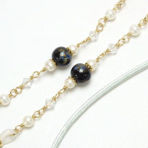 メガネチェーン 蒔絵 新漆 小 金箔 金粉 淡水パール スワロフスキー 正絹 組紐 シルク 眼鏡チェーン マスクチェーン chottowa チョトワ ちょとわ ギフトに プレゼントに