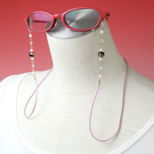 メガネチェーン 蒔絵 新漆 小 金箔 金粉 淡水パール スワロフスキー 正絹 組紐 シルク 眼鏡チェーン マスクチェーン chottowa チョトワ ちょとわ ギフトに プレゼントに