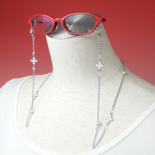 ネックレスになる 淡水パール メガネチェーン フラワーパール スワロフスキー 眼鏡チェーン 真珠 マスクチェーン マスク紐 マスクストラップ マスクコード