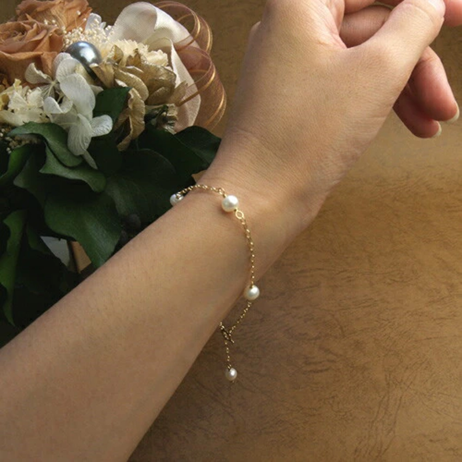 ブレスレット K10 ゴールドチェーン パール ステーション 淡水パール 淡水真珠 5-5.5mm 10金 K10YGクリスマス ギフトに プレゼントに