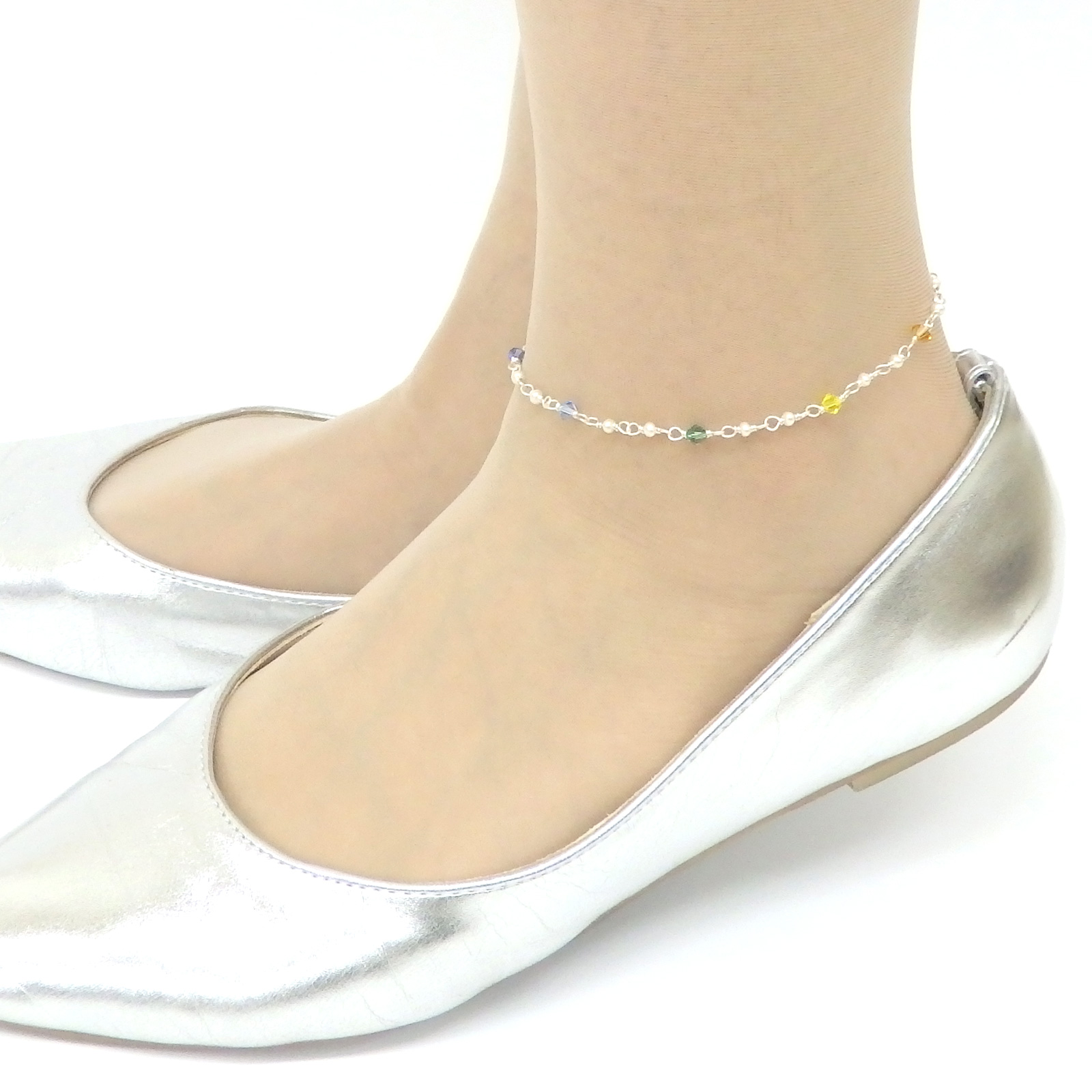 メール便 アンクレット 厄除け 開運 七色 7色 スワロフスキー パール 淡水パール 真珠 淡水真珠 おしゃれ かわいい バレンタイン ギフトに プレゼントに