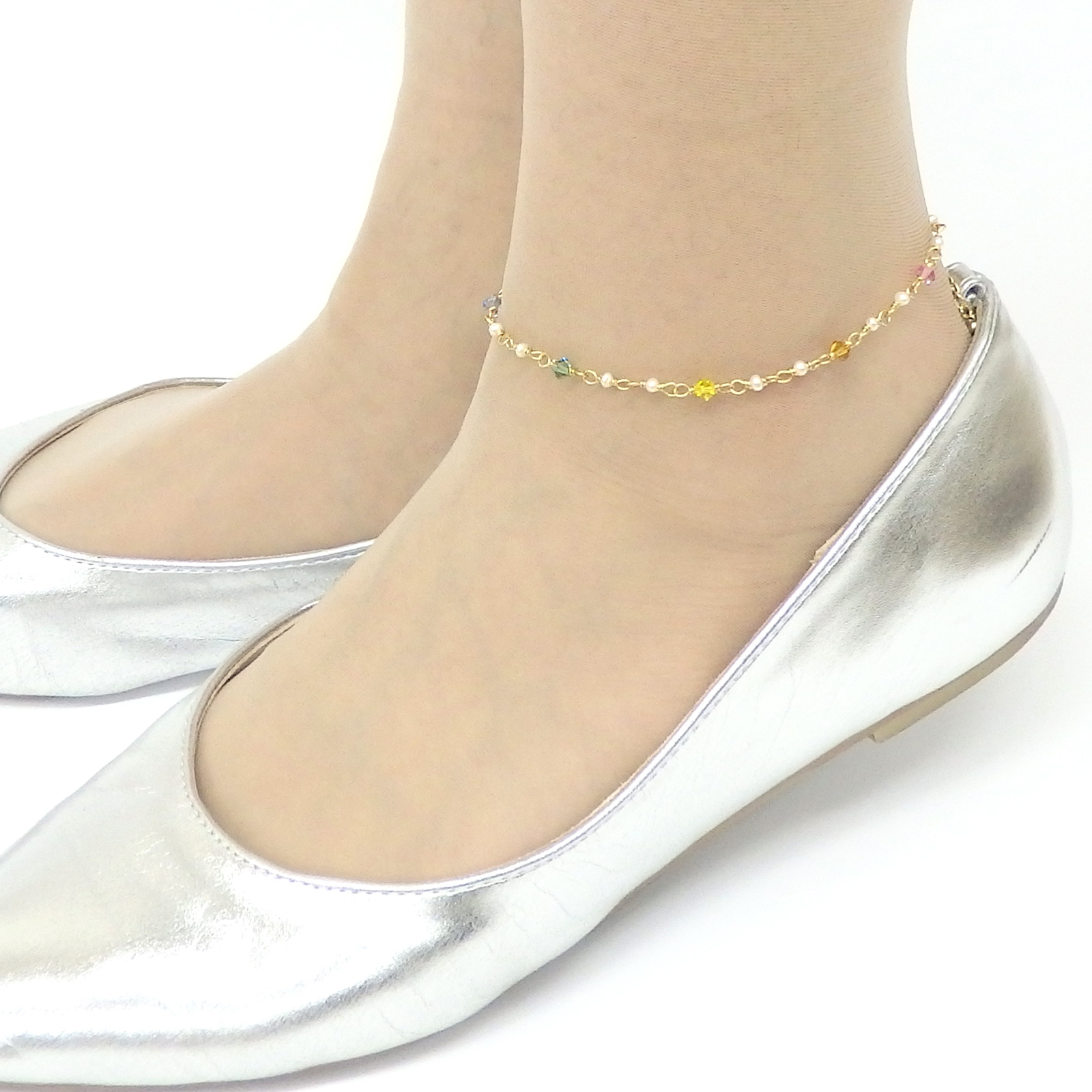 メール便 アンクレット 厄除け 開運 七色 7色 スワロフスキー パール 淡水パール 真珠 淡水真珠 おしゃれ かわいい バレンタイン ギフトに プレゼントに