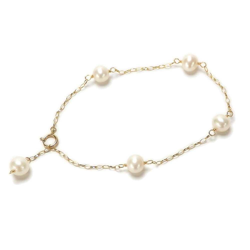 ブレスレット K10 ゴールドチェーン パール ステーション 淡水パール 淡水真珠 6-6.5mm 10金 K10YGクリスマス ギフトに プレゼントに