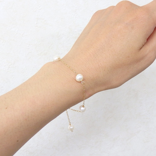 ブレスレット K10 ゴールドチェーン パール ステーション 淡水パール 淡水真珠 6-6.5mm 10金 K10YGクリスマス ギフトに プレゼントに