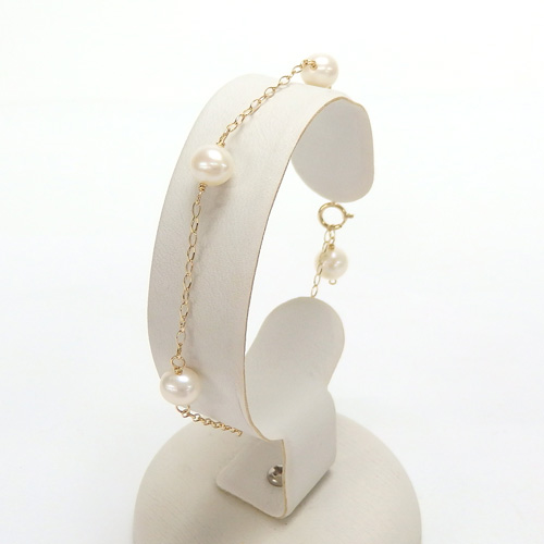 ブレスレット K10 ゴールドチェーン パール ステーション 淡水パール 淡水真珠 6-6.5mm 10金 K10YGクリスマス ギフトに プレゼントに