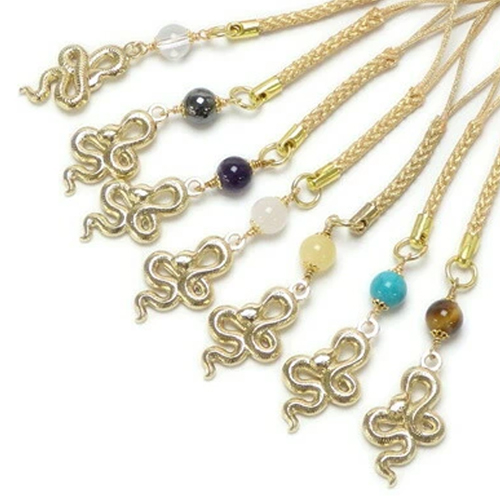 メール便 帯飾り 金色 干支 & 天然石 開運 根付け ストラップ 午年 うま年 馬 蛇 へび 風水 根付 巳年 パール アメジスト タイガーアイ ローズクオーツ ラピスラズリ