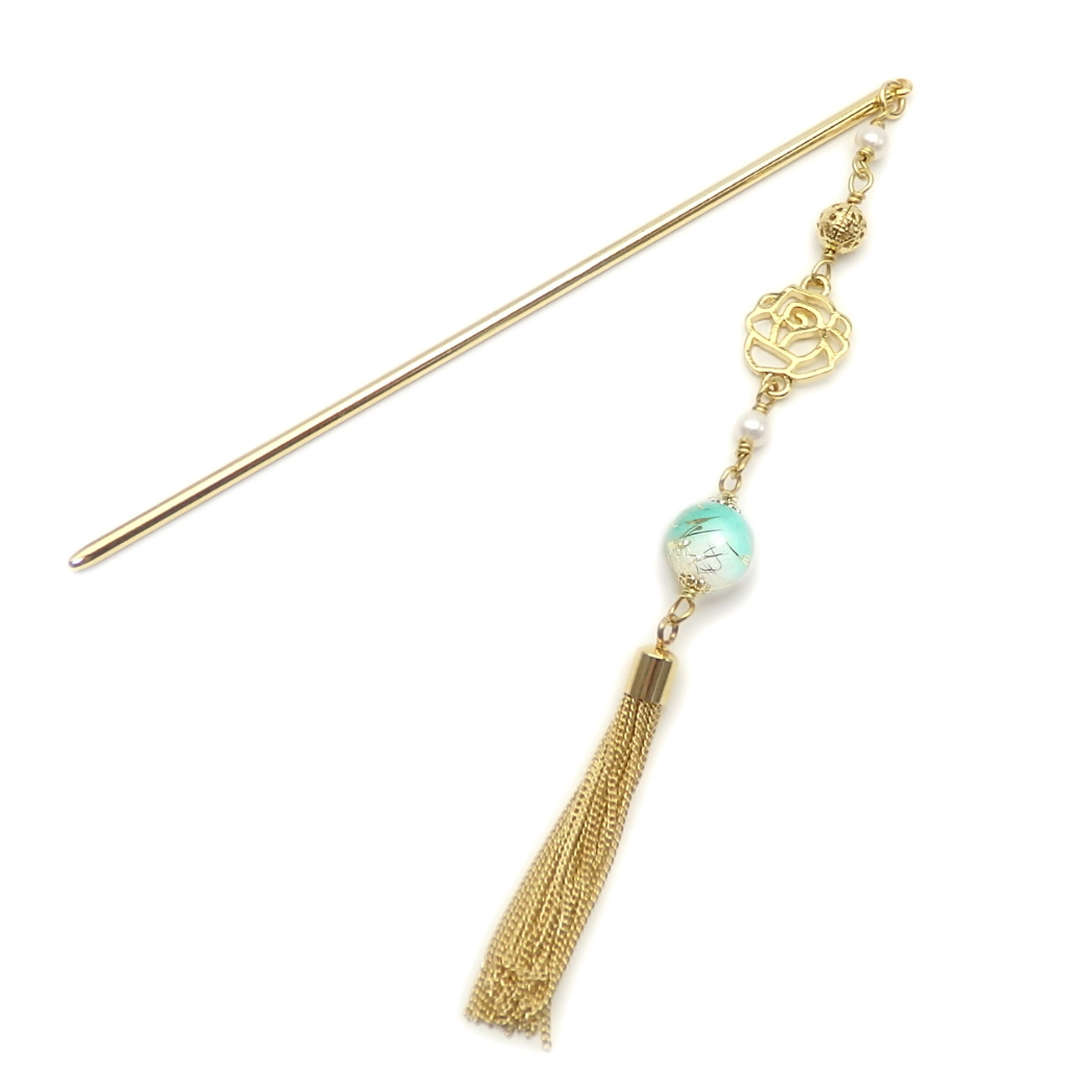 かんざし 浴衣 情熱のバラ 和装 留袖 浴衣 着物 パール 一本 コーム 薔薇 透かし ローズ 唐草樹脂ビーズ 真珠 揺れる メタルタッセル 帯飾り 和風モダン