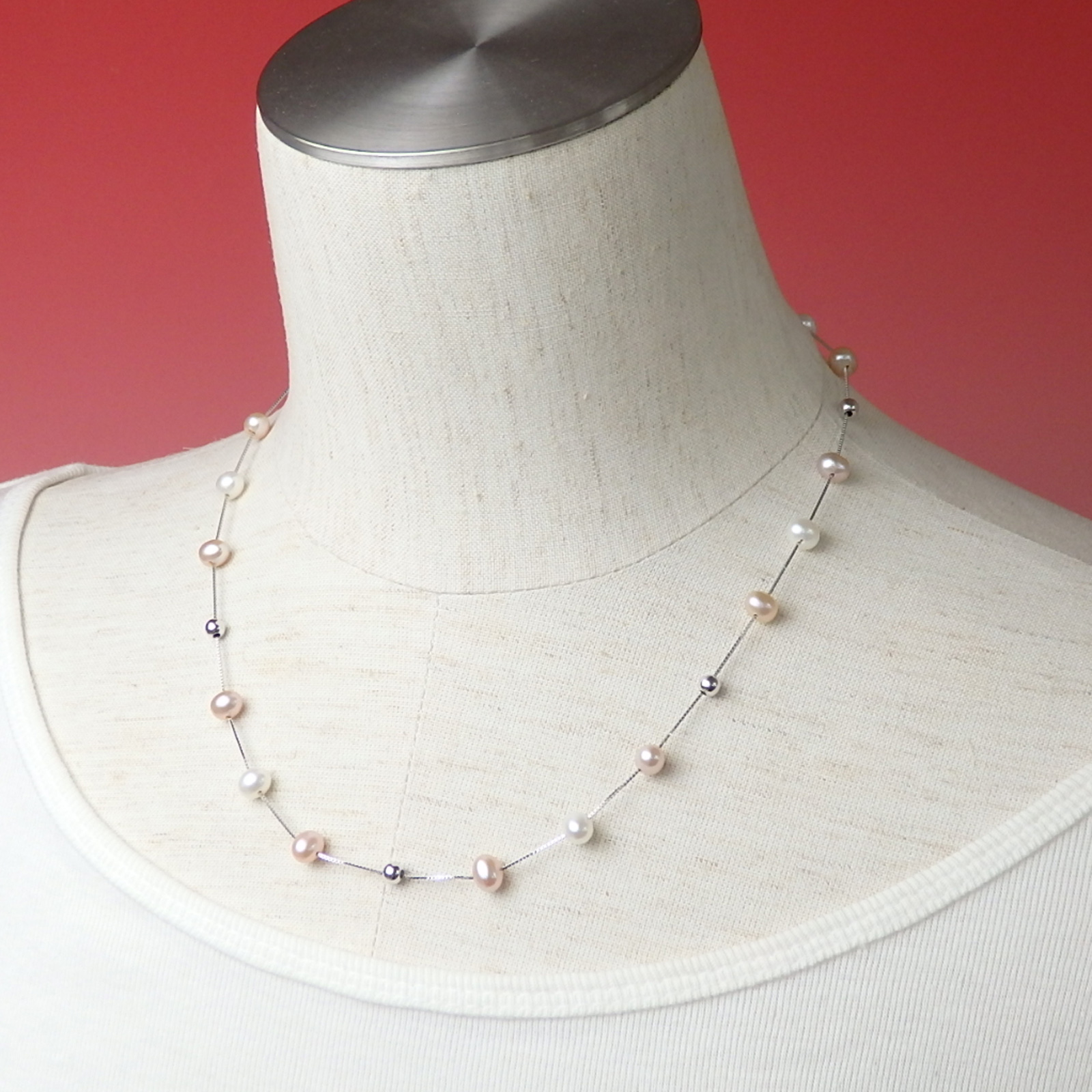 ネックレス パール シルバーチェーン ステーション ネックレス パープル 45cm 淡水パール 淡水真珠 真珠 上質 敬老の日 ギフトに プレゼントに