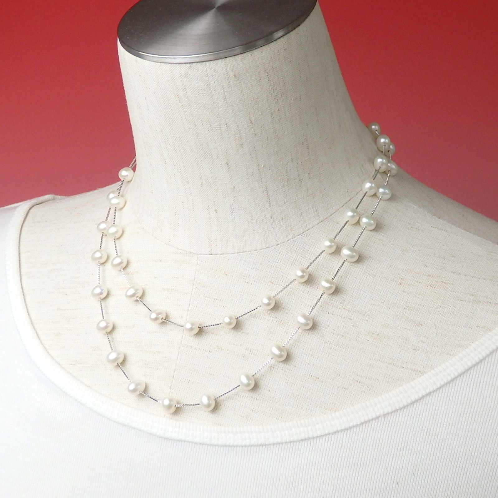 ネックレス パール シルバーチェーン ステーション ロングネックレス 90cm 淡水パール 淡水真珠 真珠 上質 敬老の日 ギフトに プレゼントに