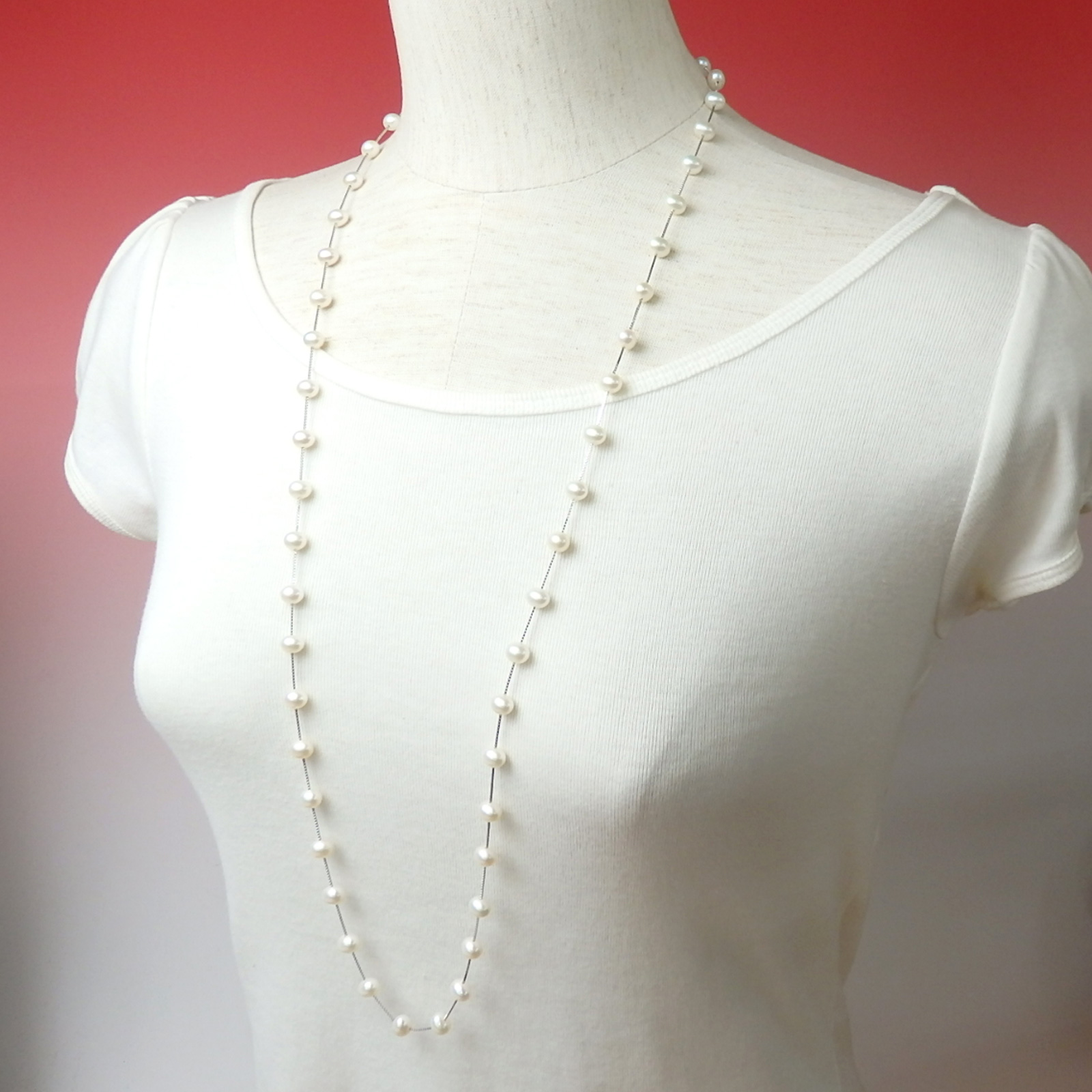 ネックレス パール シルバーチェーン ステーション ロングネックレス 90cm 淡水パール 淡水真珠 真珠 上質 敬老の日 ギフトに プレゼントに