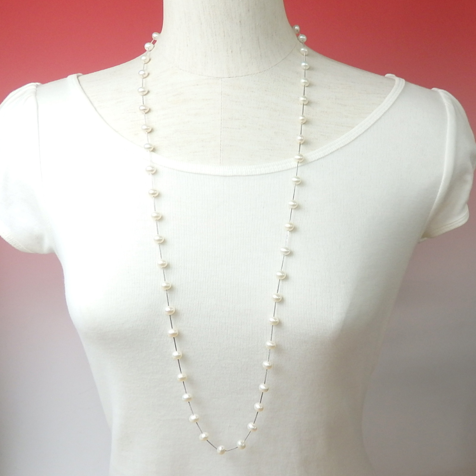 ネックレス パール シルバーチェーン ステーション ロングネックレス 90cm 淡水パール 淡水真珠 真珠 上質 敬老の日 ギフトに プレゼントに