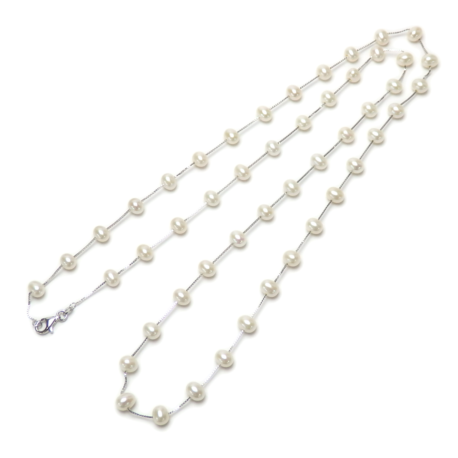 ネックレス パール シルバーチェーン ステーション ロングネックレス 90cm 淡水パール 淡水真珠 真珠 上質 敬老の日 ギフトに プレゼントに