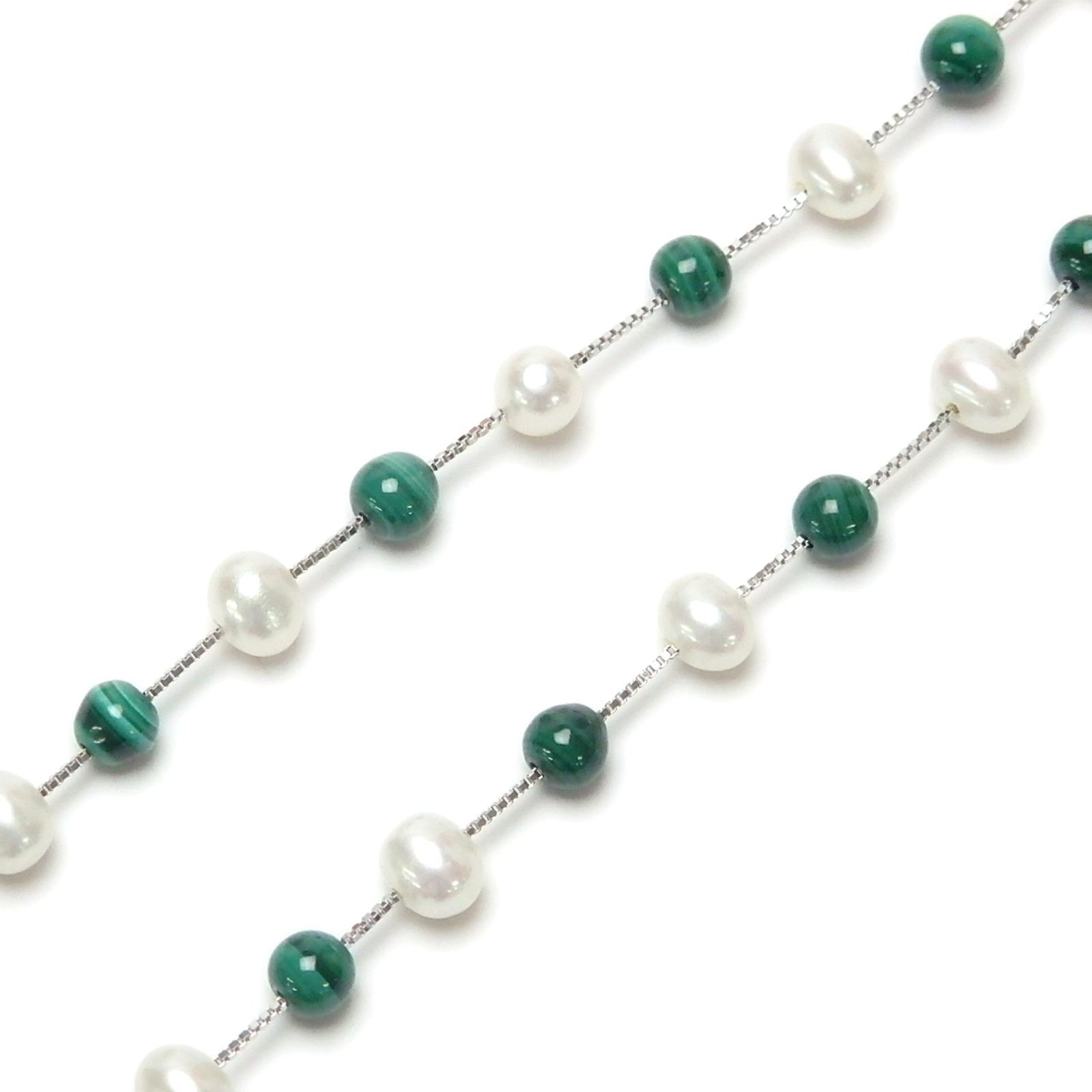 ネックレス パール マラカイト シルバーチェーン ステーション ネックレス 45cm 淡水パール 淡水真珠 真珠 上質 敬老の日 ギフトに プレゼントに