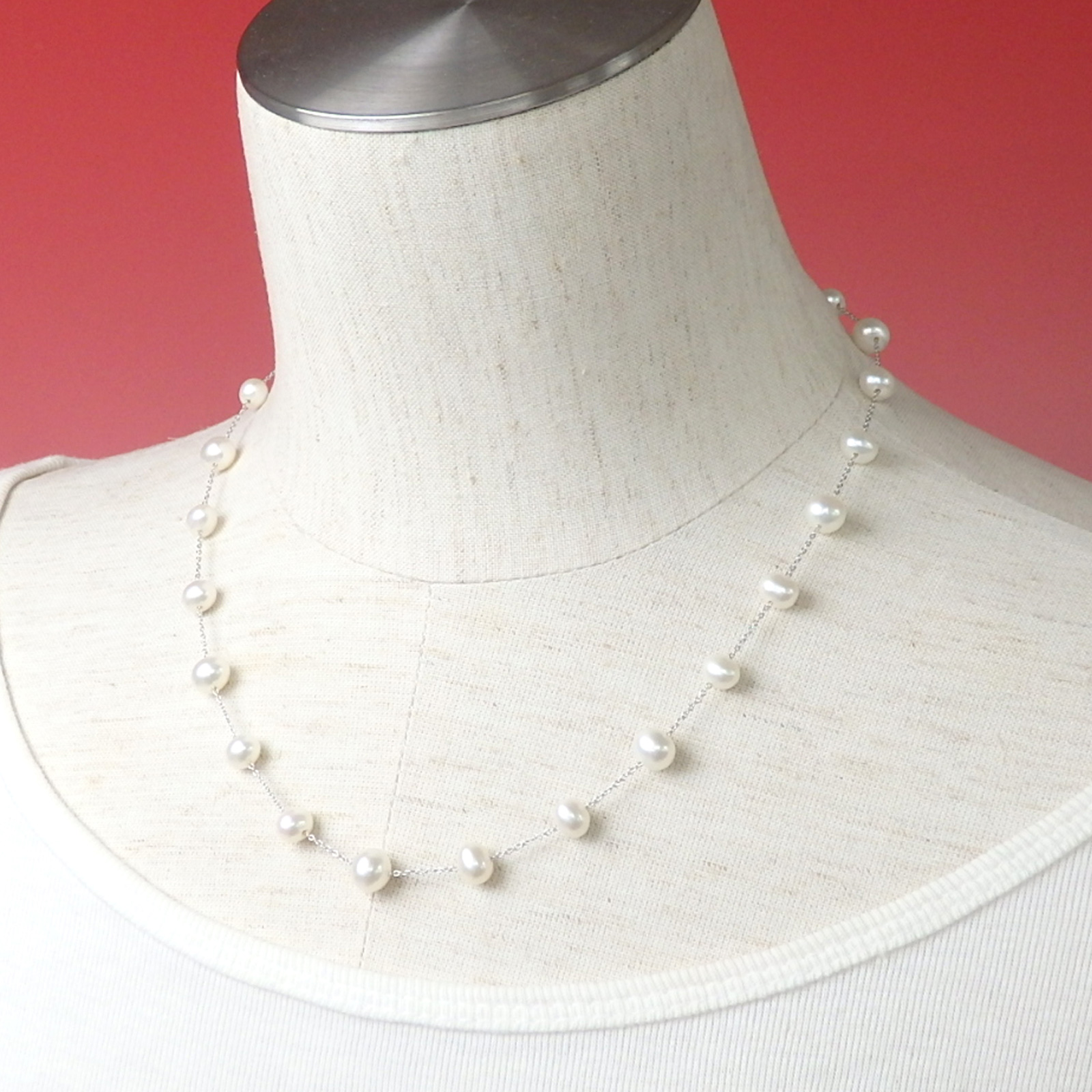 ネックレス パール シルバーチェーン ステーション ネックレス パープル 45cm 淡水パール 淡水真珠 真珠 上質 敬老の日 ギフトに プレゼントに