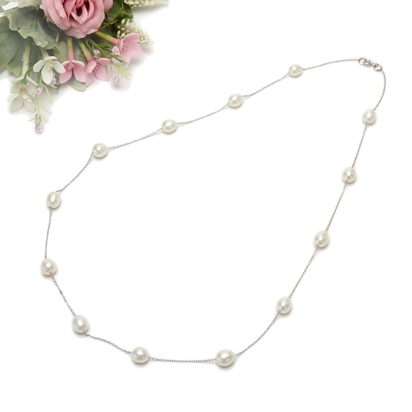 ネックレス パール シルバーチェーン ステーション ネックレス 58cm 淡水パール 淡水真珠 真珠 上質 敬老の日 ギフトに プレゼントに