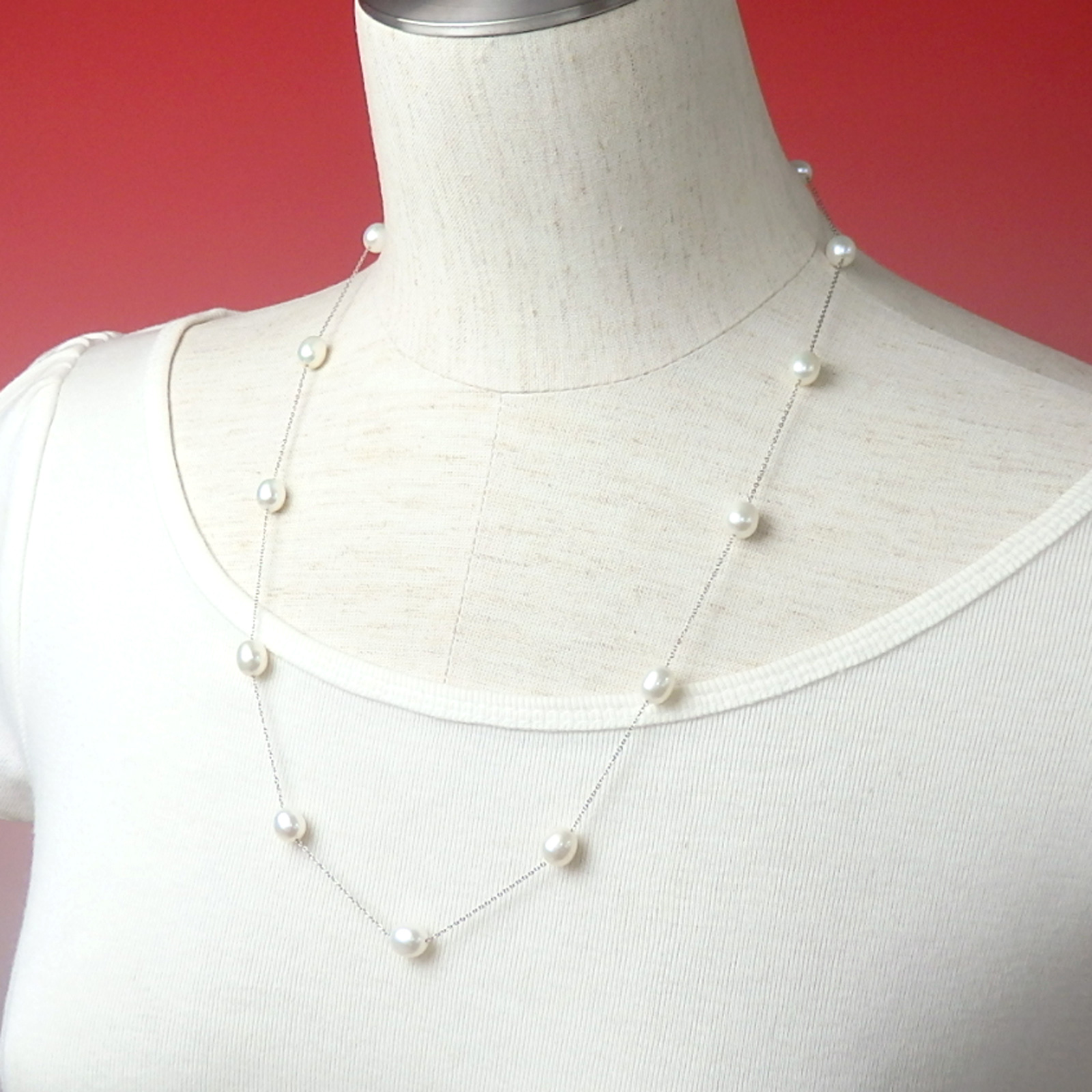 ネックレス パール シルバーチェーン ステーション ネックレス 58cm 淡水パール 淡水真珠 真珠 上質 敬老の日 ギフトに プレゼントに