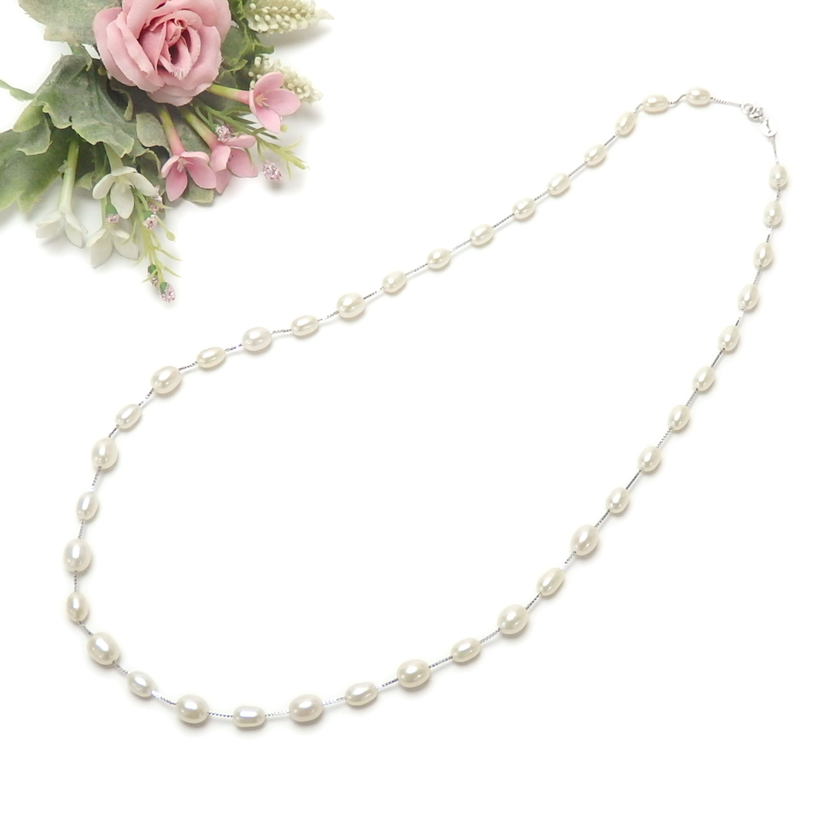 ネックレス パール シルバーチェーン ステーション ネックレス 60cm 淡水パール 淡水真珠 真珠 上質 敬老の日 ギフトに プレゼントに