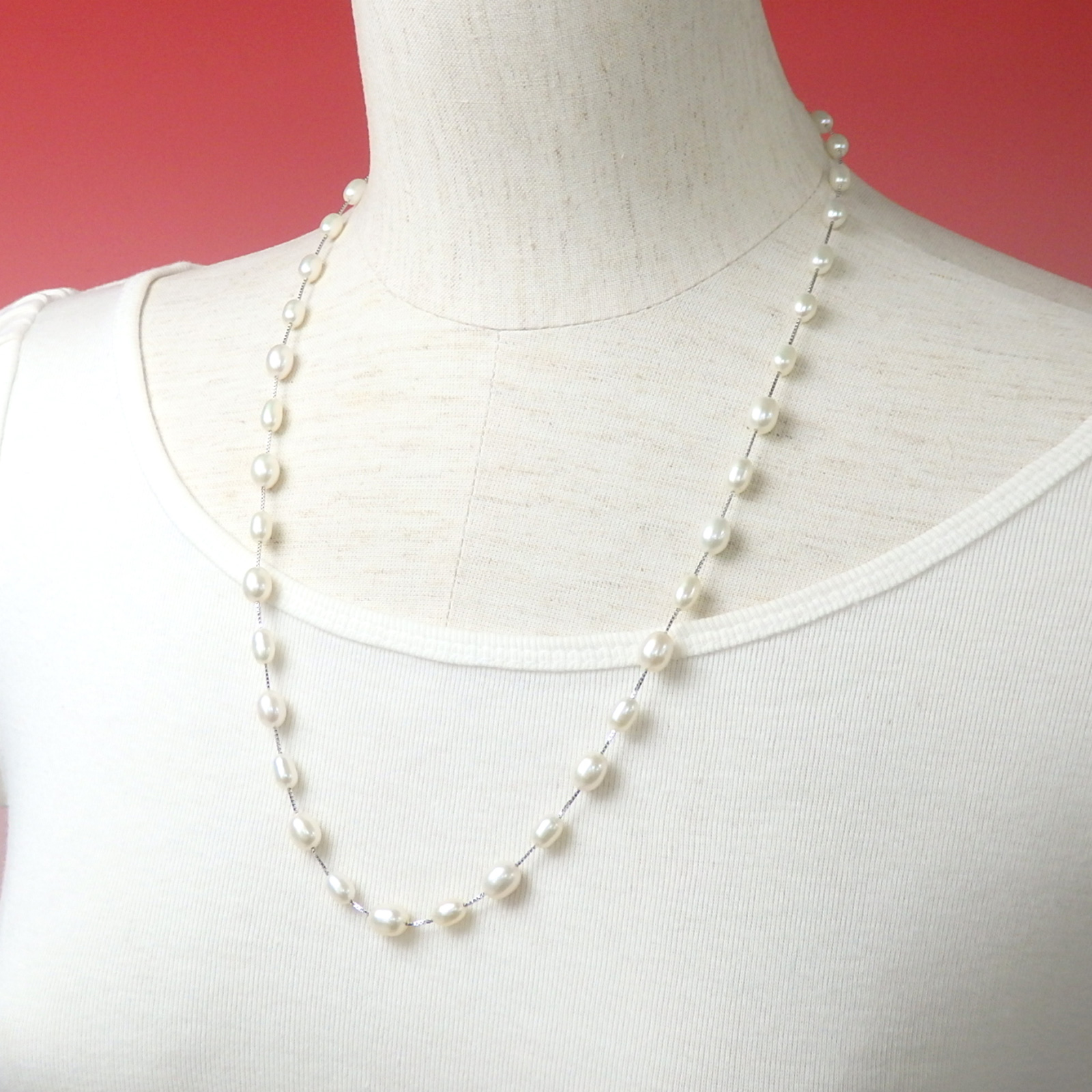 ネックレス パール シルバーチェーン ステーション ネックレス 60cm 淡水パール 淡水真珠 真珠 上質 敬老の日 ギフトに プレゼントに