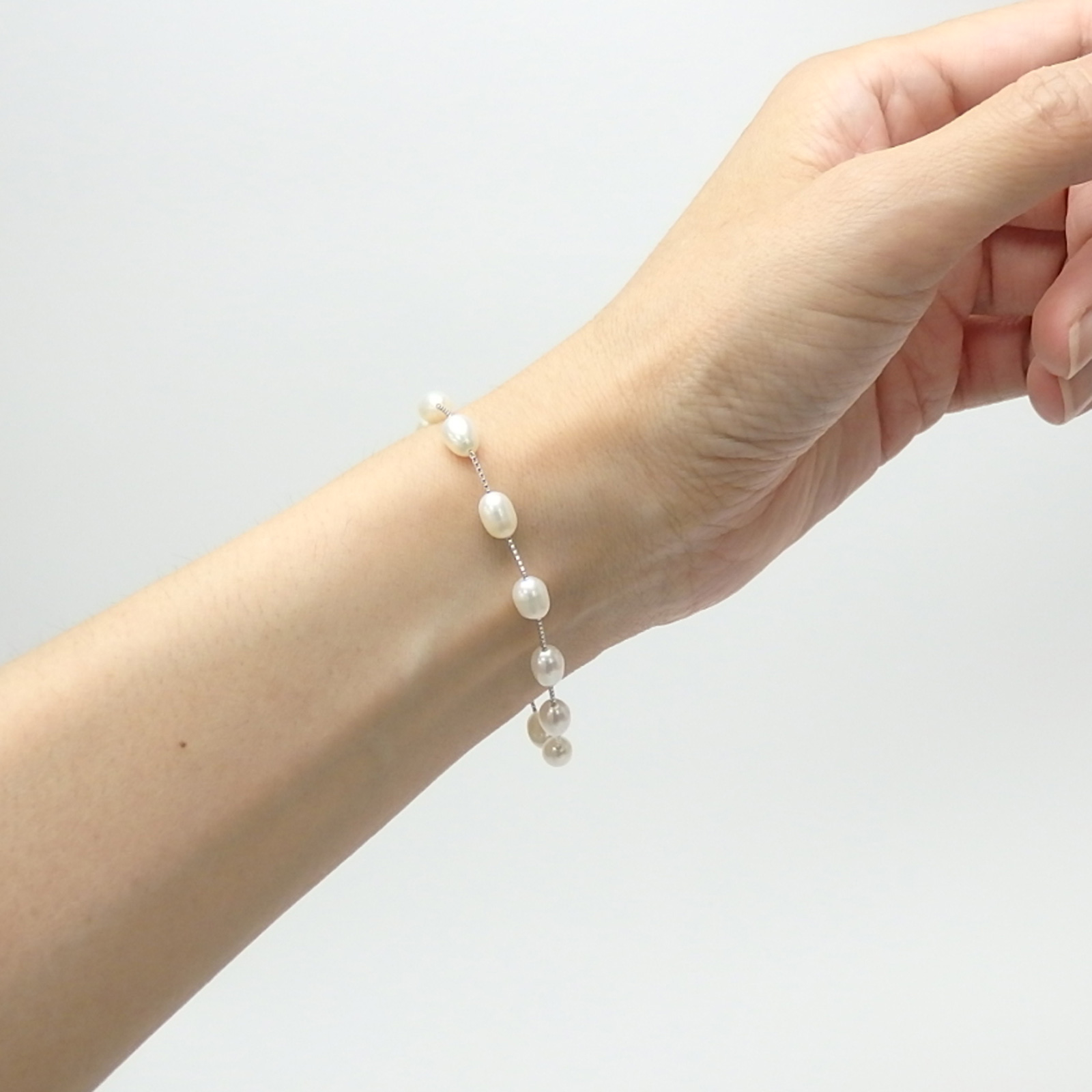 ブレスレット パール シルバーチェーン ステーション 18cm 淡水パール 淡水真珠 真珠 上質 ベネチアンチェーン 敬老の日 ギフトに プレゼントに