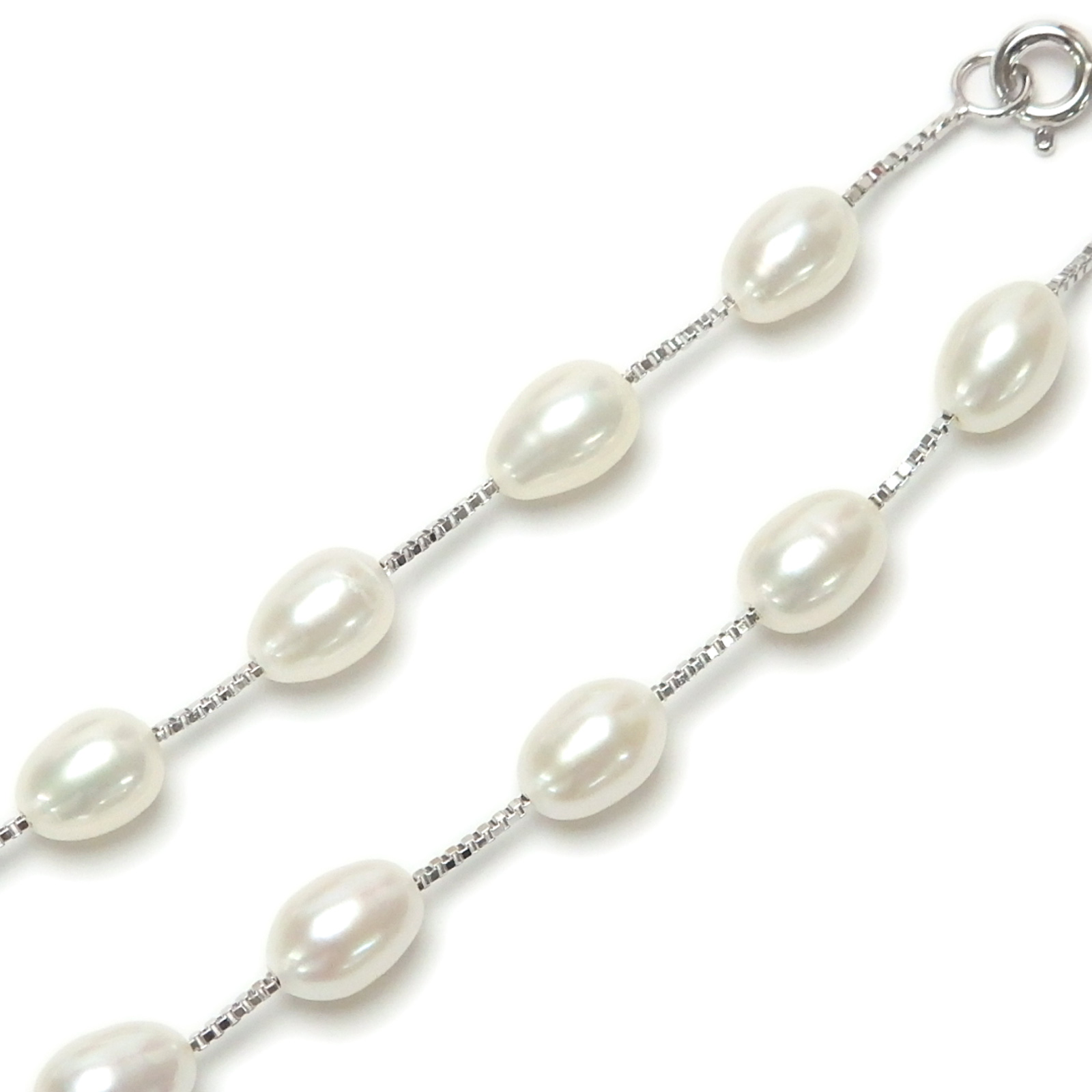 ブレスレット パール シルバーチェーン ステーション 18cm 淡水パール 淡水真珠 真珠 上質 ベネチアンチェーン 敬老の日 ギフトに プレゼントに