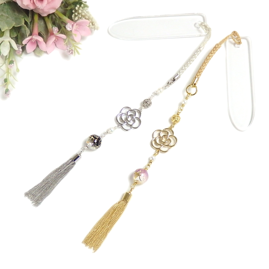 帯飾り スカシ カメリア 唐草樹脂ビーズ パール タッセル 根付 ストラップ 帯飾りプレート 浴衣 着物 大正モダン 和風モダン 根付け ローズ 花 椿