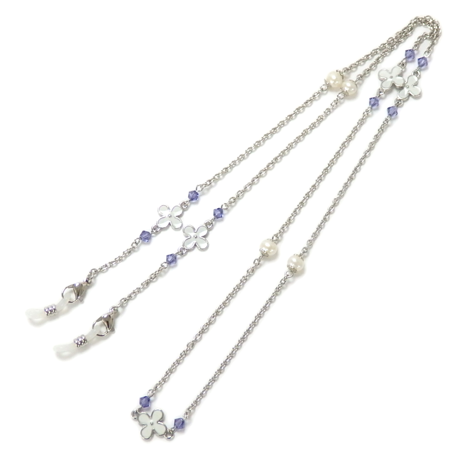 ネックレスになる 淡水パール メガネチェーン フラワーパール スワロフスキー 眼鏡チェーン 真珠 マスクチェーン マスク紐 マスクストラップ マスクコード