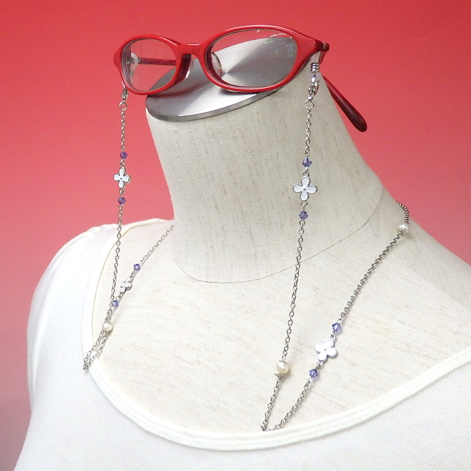 ネックレスになる 淡水パール メガネチェーン フラワーパール スワロフスキー 眼鏡チェーン 真珠 マスクチェーン マスク紐 マスクストラップ マスクコード