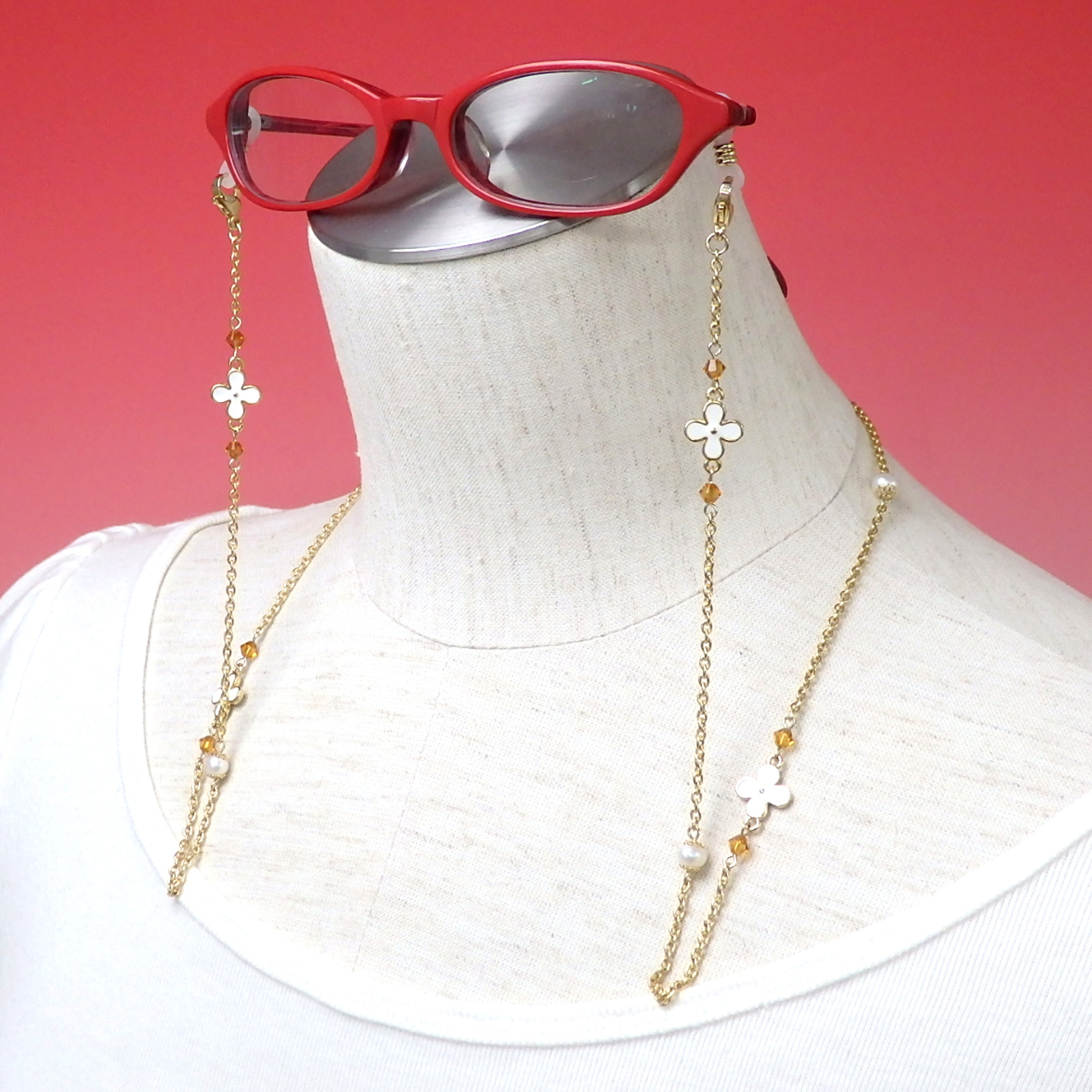 ネックレスになる 淡水パール メガネチェーン フラワーパール スワロフスキー 眼鏡チェーン 真珠 マスクチェーン マスク紐 マスクストラップ マスクコード