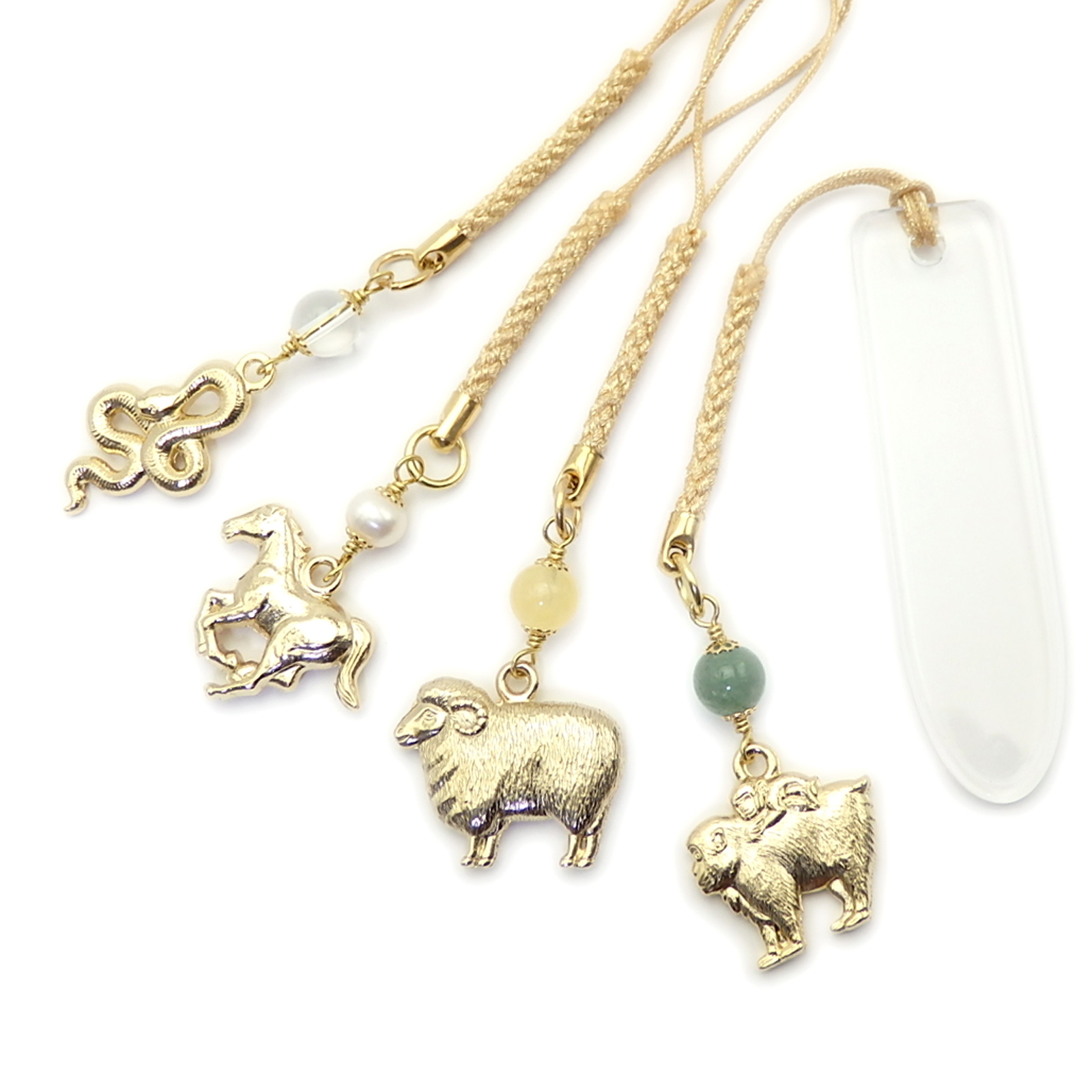 メール便 帯飾り 金色 干支 & 天然石 開運 根付け ストラップ 午年 うま年 馬 蛇 へび 風水 根付 巳年 パール アメジスト タイガーアイ ローズクオーツ ラピスラズリ