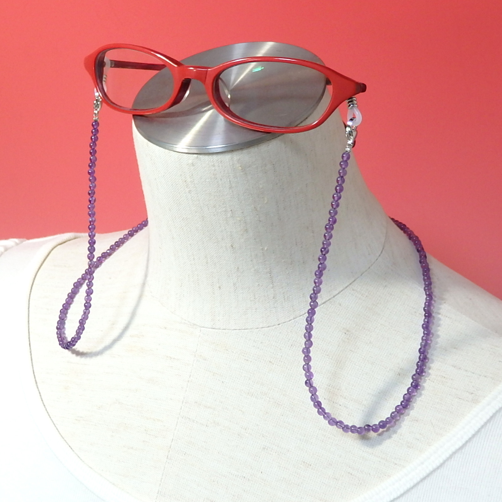 ネックレスになる メガネチェーン アメジスト 丸 天然石 メンズ レディース パープル 紫 風水 パワーストーン マスクチェーン マスクストラップ マスクホルダー