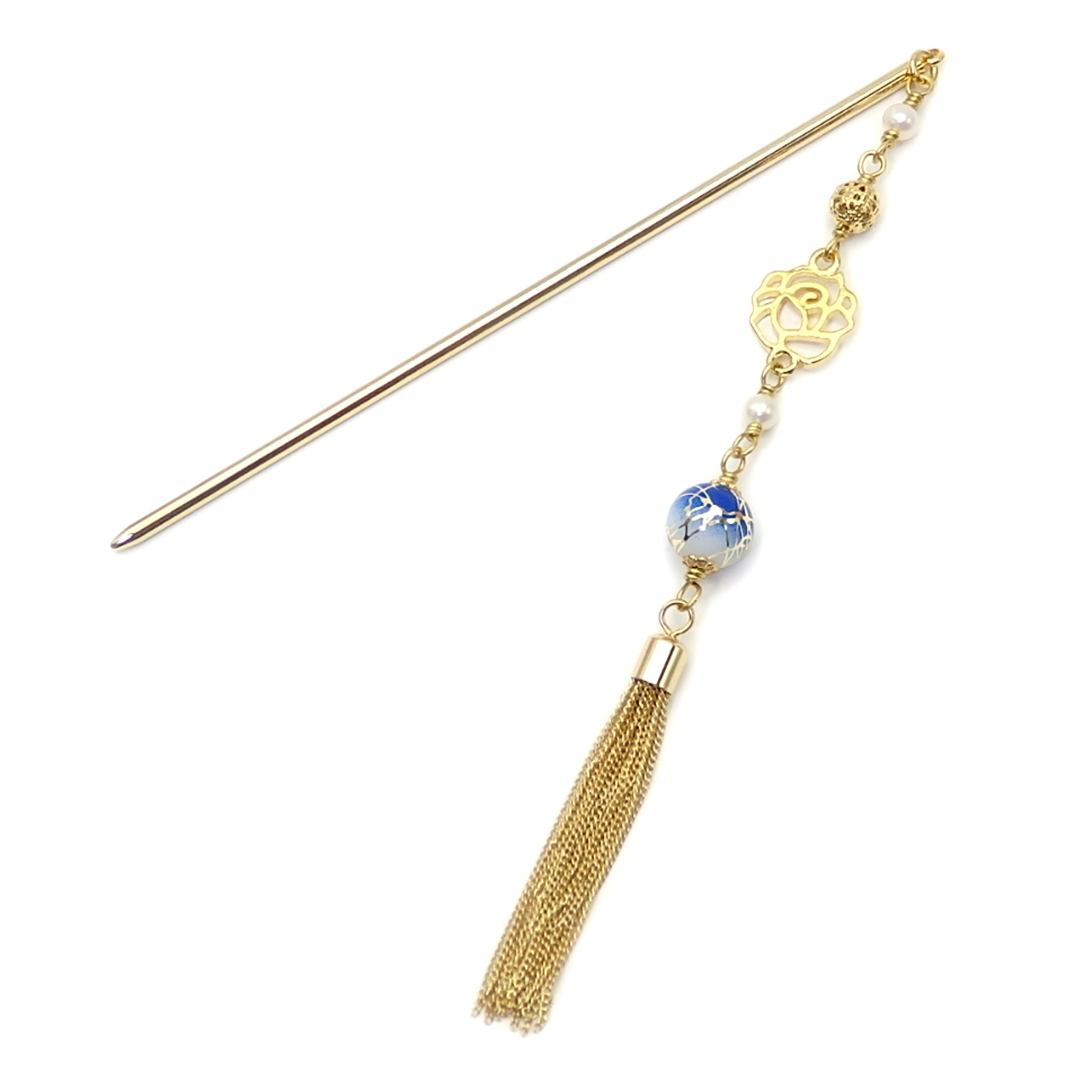 かんざし 浴衣 情熱のバラ 和装 留袖 浴衣 着物 パール 一本 コーム 薔薇 透かし ローズ 唐草樹脂ビーズ 真珠 揺れる メタルタッセル 帯飾り 和風モダン