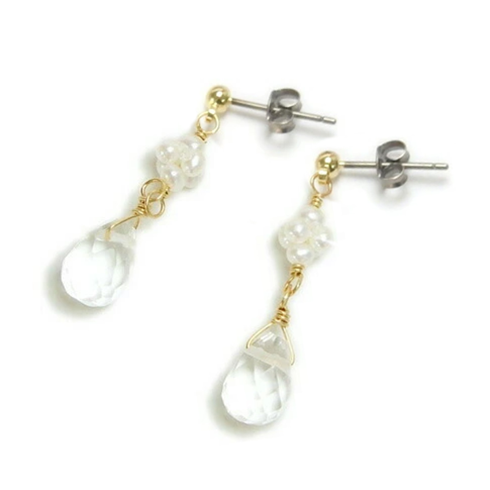 淡水パール しずく 水晶 ピアス イヤリング ベビーパール クォーツ ドロップ クリスタル レディース チタンピアス