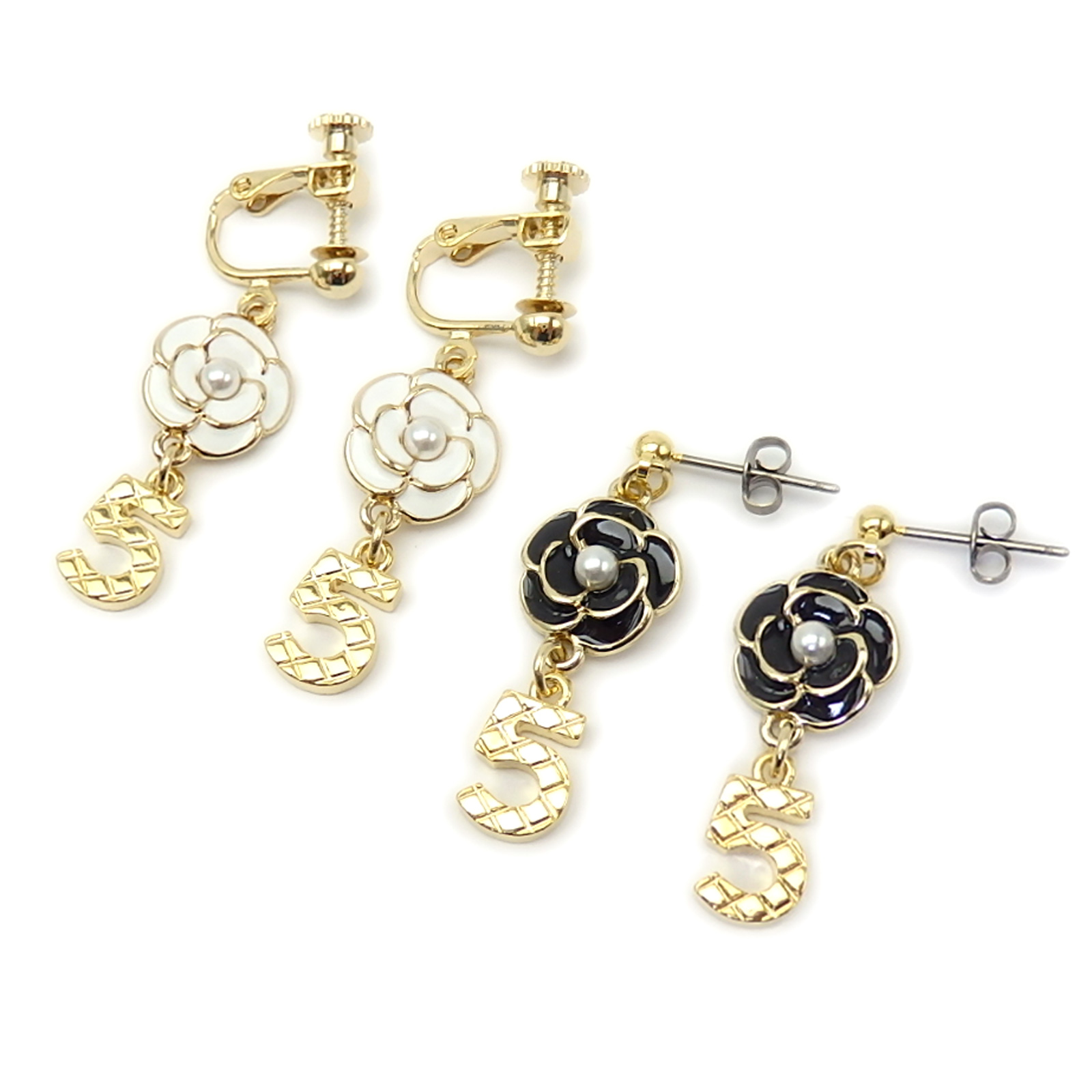 ピアス イヤリング セレブ カメリア ナンバー 5番 レディース ステンレスピアス 真ちゅうイヤリング 椿 花 バレンタイン ギフトに プレゼントに