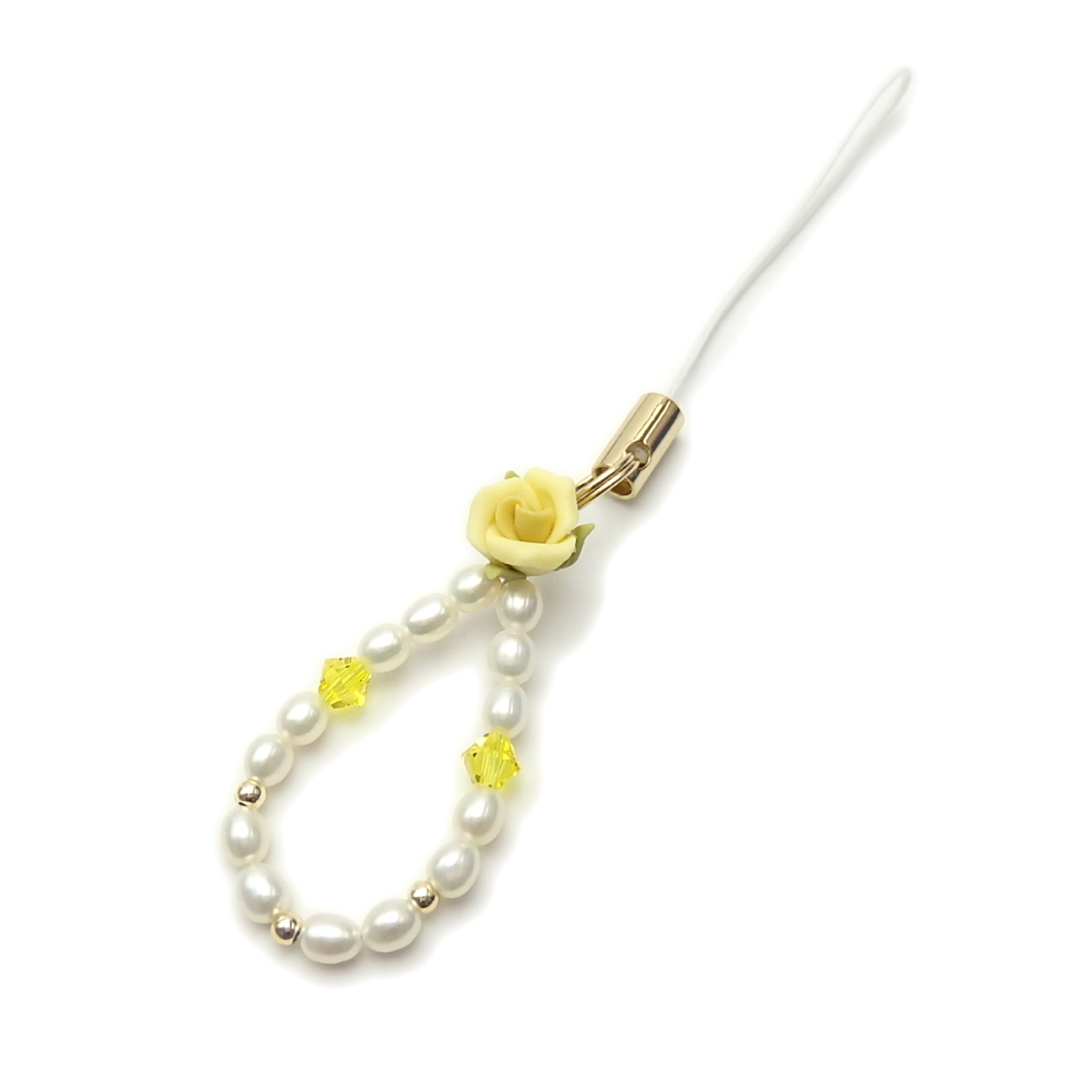 メール便 ストラップ バラ ローズ パール 携帯ストラップ 真珠 フィモ スワロフスキー 薔薇 淡水パール ブルー 父の日 ギフトに プレゼントに